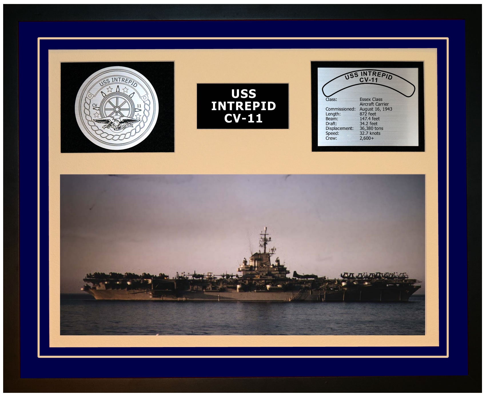 USS INTREPID CV-11 Framed Navy Ship Display Blue