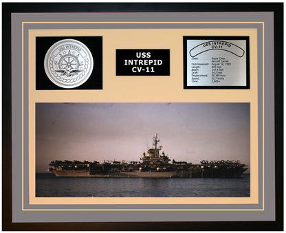 USS INTREPID CV-11 Framed Navy Ship Display Grey