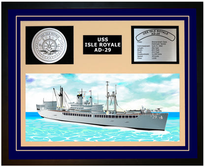 USS ISLE ROYALE AD-29 Framed Navy Ship Display Blue
