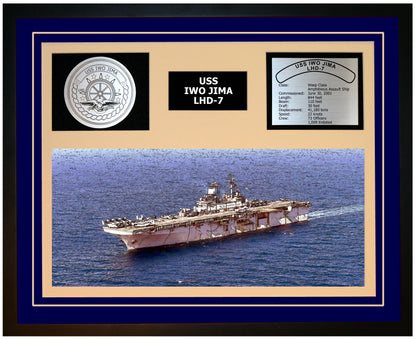 USS IWO JIMA LHD-7 Framed Navy Ship Display Blue