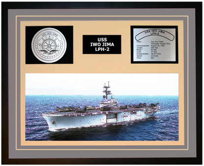 USS IWO JIMA LPH-2 Framed Navy Ship Display Grey