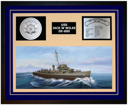 USS JACK W WILKE DE-800 Framed Navy Ship Display Blue