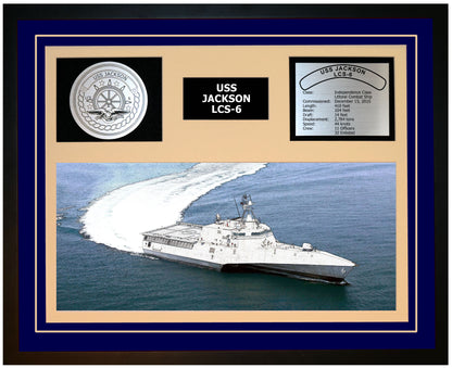 USS JACKSON LCS-6 Framed Navy Ship Display Blue