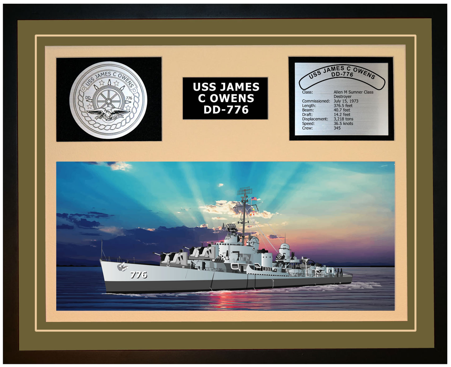 USS JAMES C OWENS DD-776 Framed Navy Ship Display Green