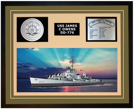 USS JAMES C OWENS DD-776 Framed Navy Ship Display Green