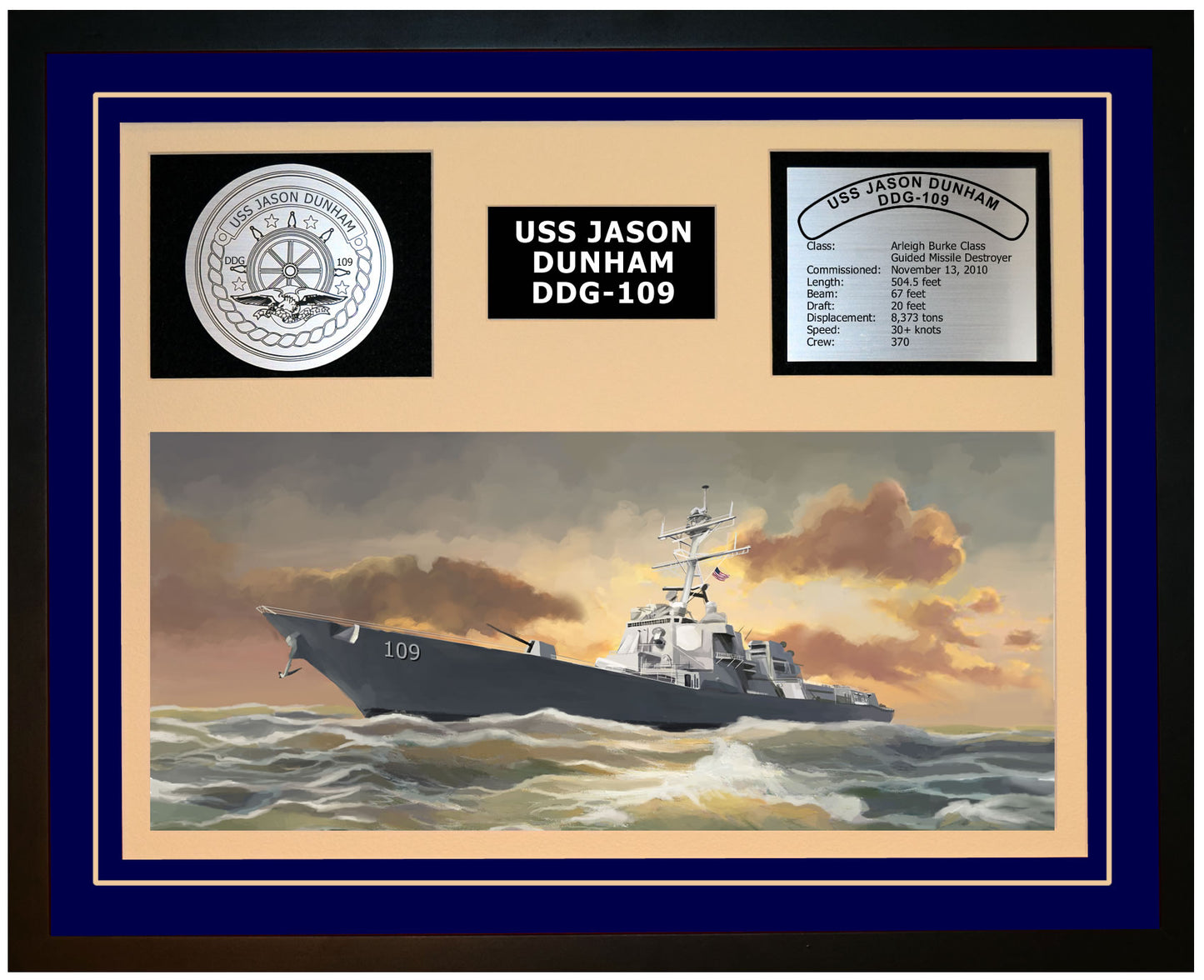 USS JASON DUNHAM DDG-109 Framed Navy Ship Display Blue