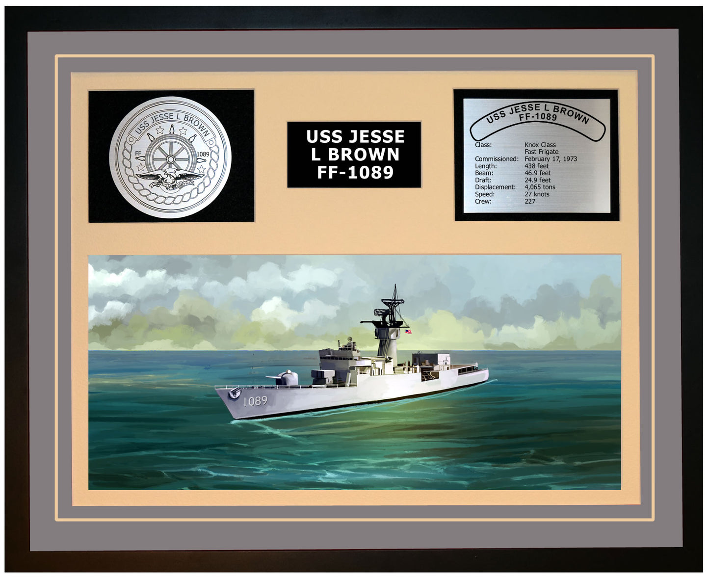 USS JESSE L BROWN FF-1089 Framed Navy Ship Display Grey