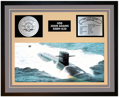 USS JOHN ADAMS SSBN-620 Framed Navy Ship Display Grey