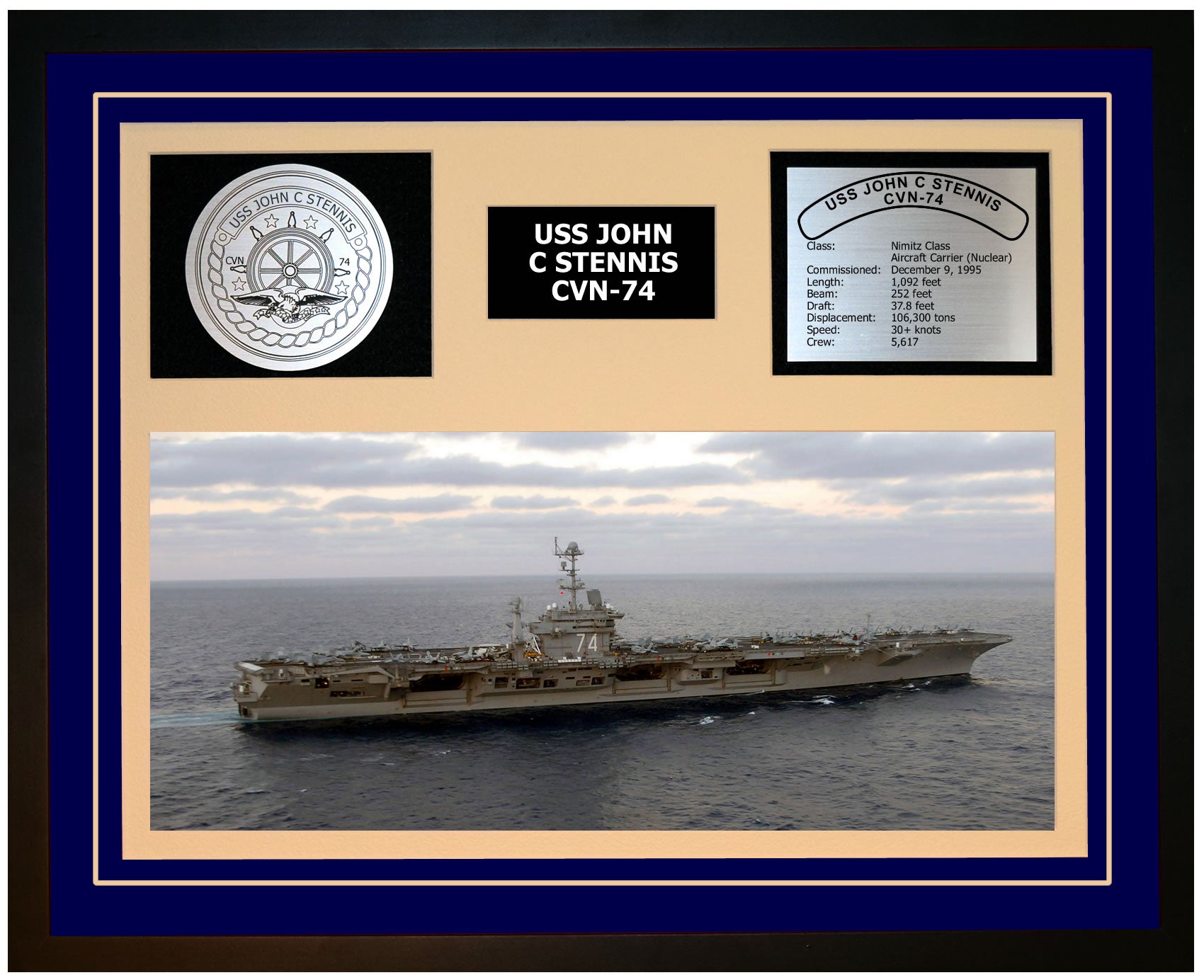 USS JOHN C STENNIS CVN-74 Framed Navy Ship Display Blue
