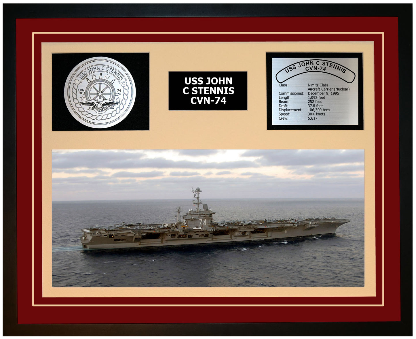 USS JOHN C STENNIS CVN-74 Framed Navy Ship Display Burgundy