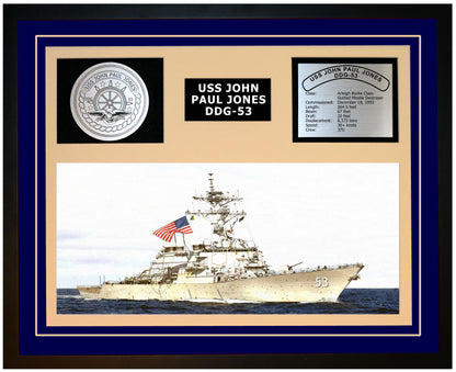 USS JOHN PAUL JONES DDG-53 Framed Navy Ship Display Blue