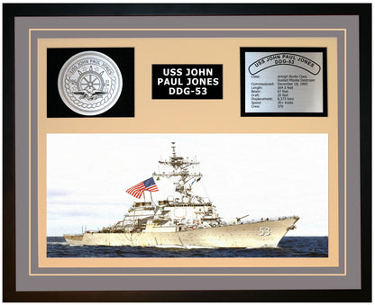 USS JOHN PAUL JONES DDG-53 Framed Navy Ship Display Grey