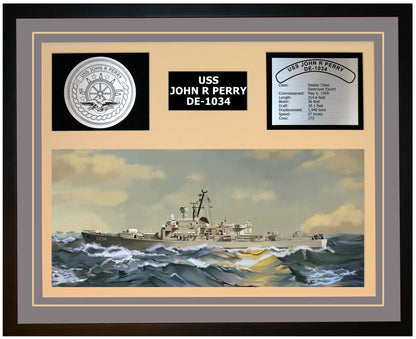 USS JOHN R PERRY DE-1034 Framed Navy Ship Display Grey