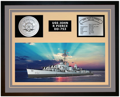 USS JOHN R PIERCE DD-753 Framed Navy Ship Display