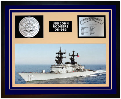 USS JOHN RODGERS DD-983 Framed Navy Ship Display Blue