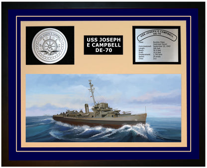 USS JOSEPH E CAMPBELL DE-70 Framed Navy Ship Display Blue