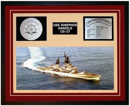 USS JOSEPHUS DANIELS CG-27 Framed Navy Ship Display Burgundy