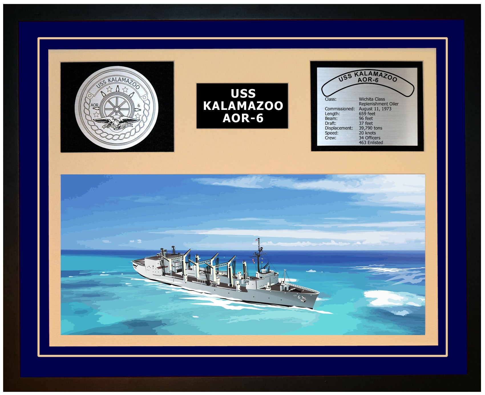 USS KALAMAZOO AOR-6 Framed Navy Ship Display Blue