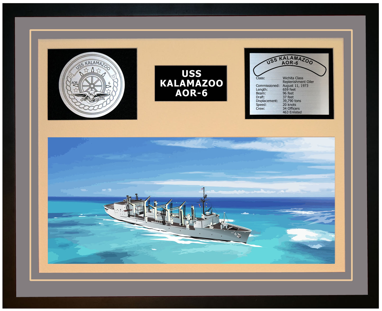 USS KALAMAZOO AOR-6 Framed Navy Ship Display Grey