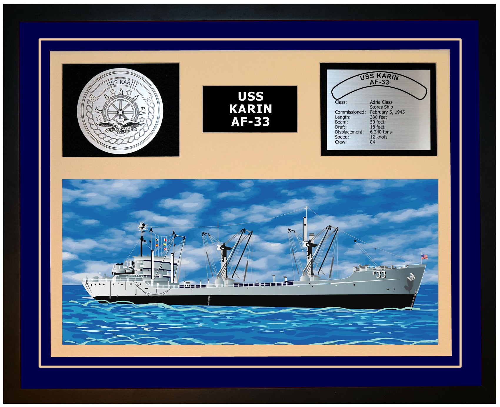 USS KARIN AF-33 Framed Navy Ship Display Blue