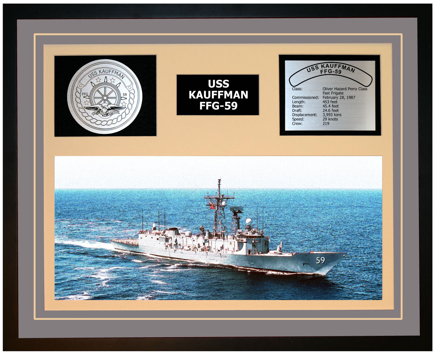 USS KAUFFMAN FFG-59 Framed Navy Ship Display Grey