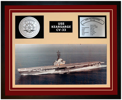 USS KEARSARGE CV-33 Framed Navy Ship Display Burgundy