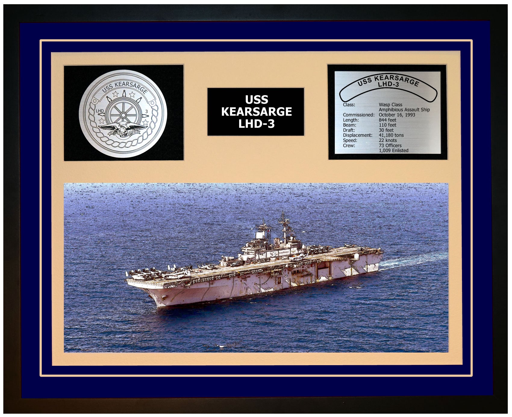 USS KEARSARGE LHD-3 Framed Navy Ship Display Blue