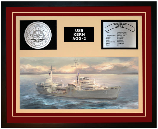 USS KERN AOG-2 Framed Navy Ship Display Burgundy