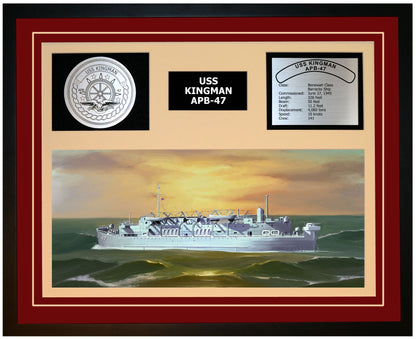 USS KINGMAN APB-47 Framed Navy Ship Display Burgundy