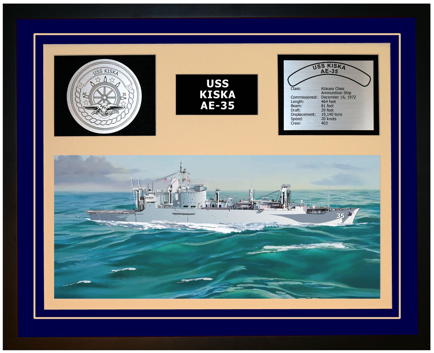 USS KISKA AE-35 Framed Navy Ship Display