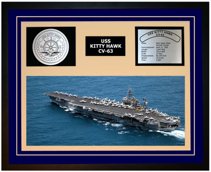 USS KITTY HAWK CV-63 Framed Navy Ship Display Blue
