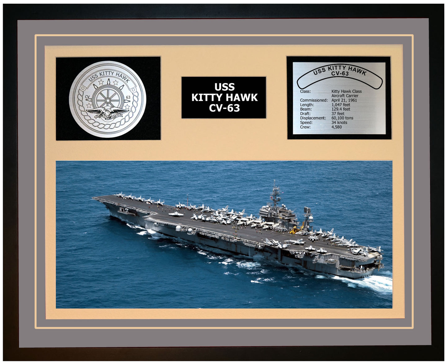 USS KITTY HAWK CV-63 Framed Navy Ship Display Grey