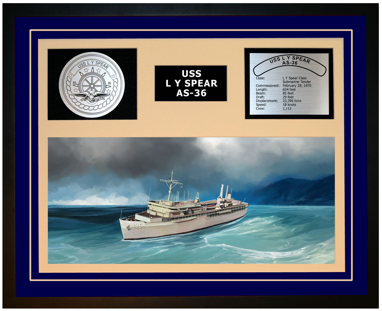 USS L Y SPEAR AS-36 Framed Navy Ship Display Blue