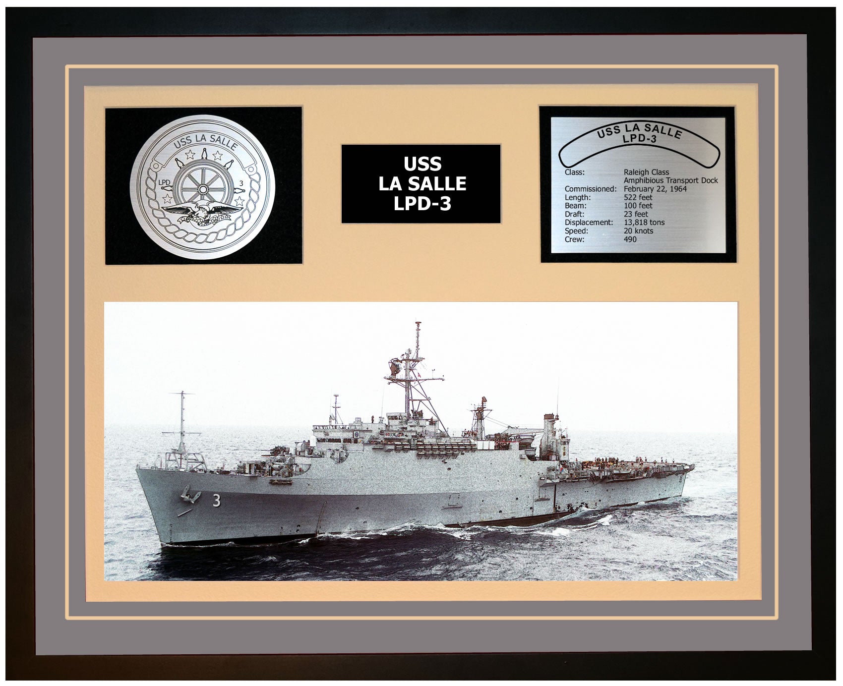 USS LA SALLE LPD-3 Framed Navy Ship Display Grey