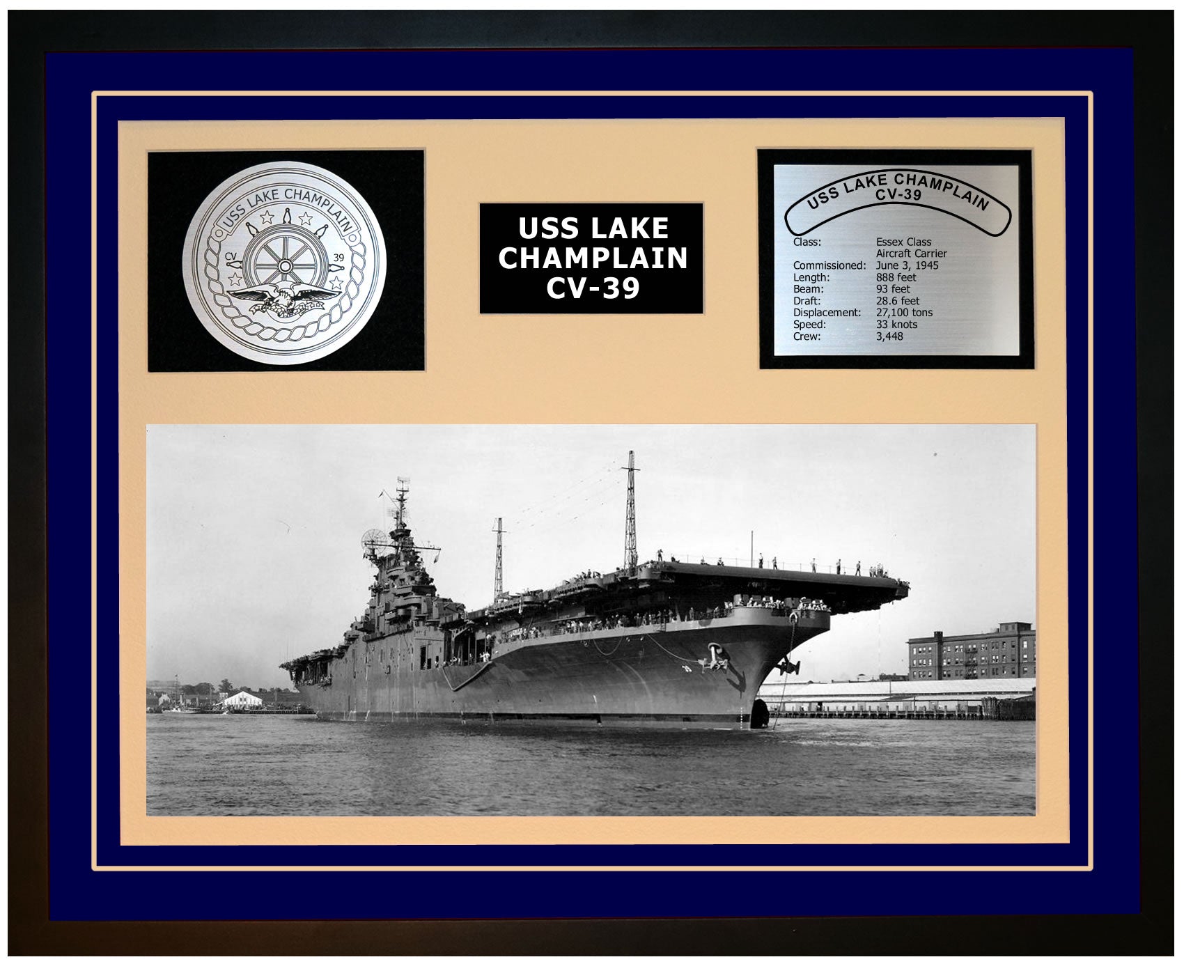 USS LAKE CHAMPLAIN CV-39 Framed Navy Ship Display Blue