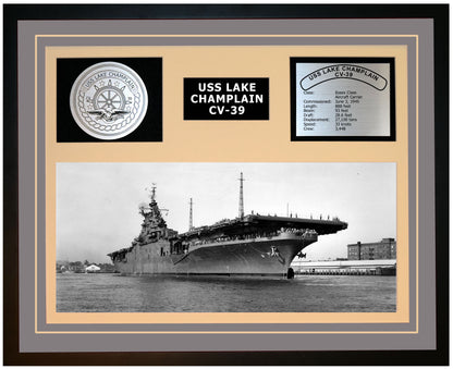USS LAKE CHAMPLAIN CV-39 Framed Navy Ship Display Grey