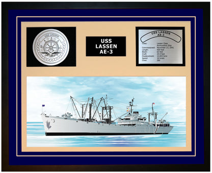 USS LASSEN AE-3 Framed Navy Ship Display Blue