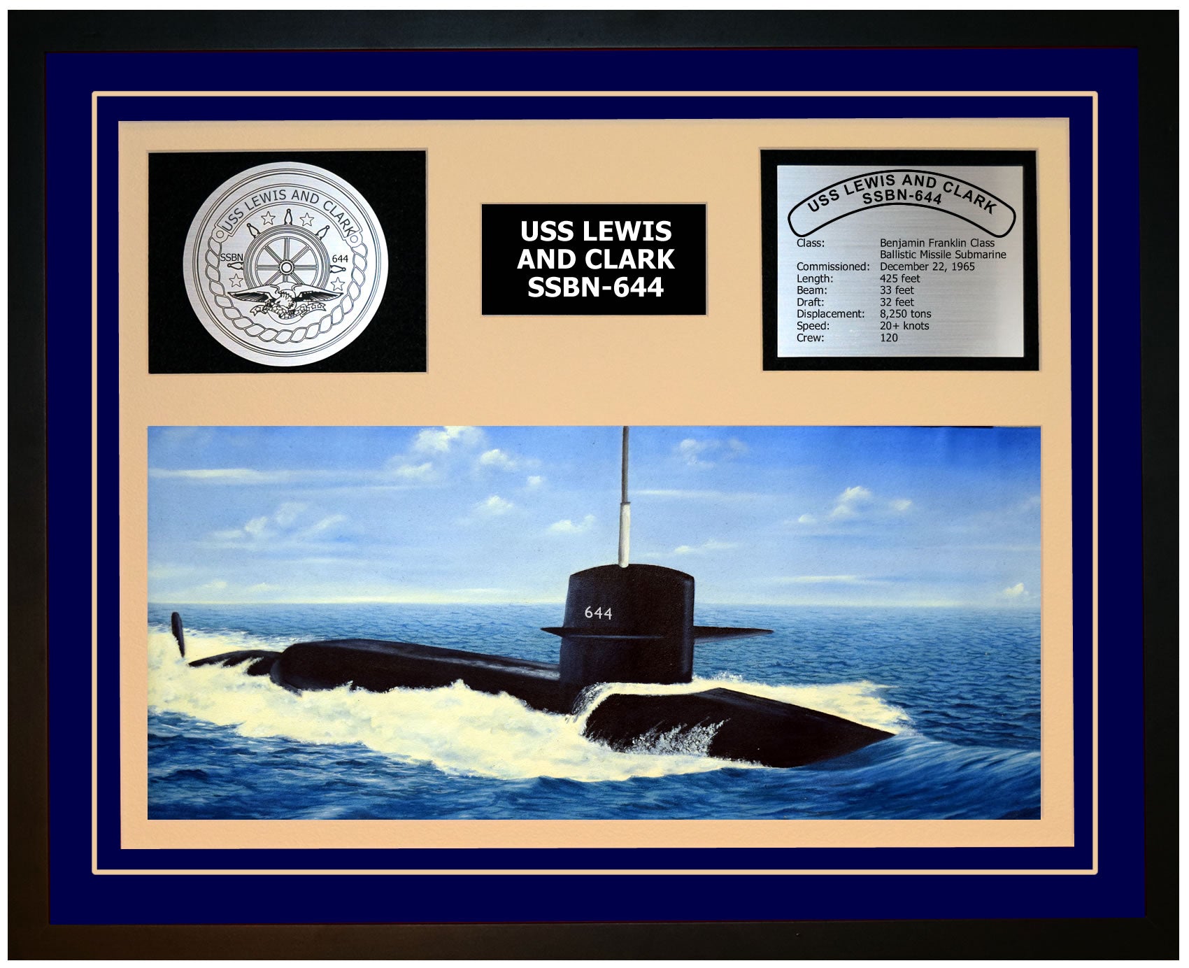 USS LEWIS AND CLARK SSBN-644 Framed Navy Ship Display Blue