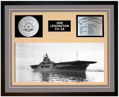 USS LEXINGTON CV-16 Framed Navy Ship Display Grey