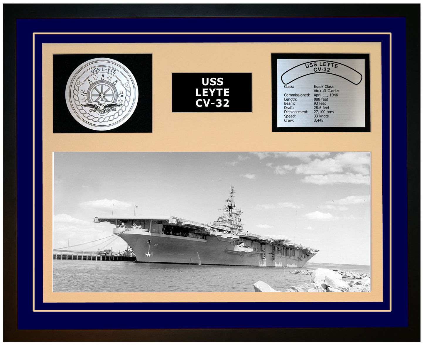 USS LEYTE CV-32 Framed Navy Ship Display Blue