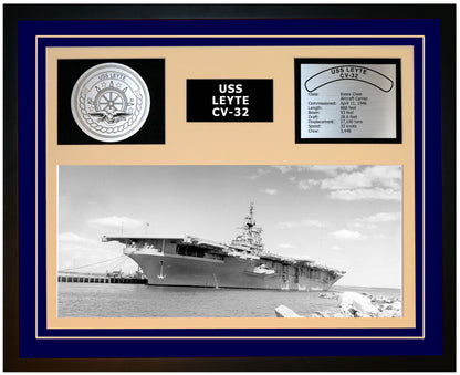 USS LEYTE CV-32 Framed Navy Ship Display Blue