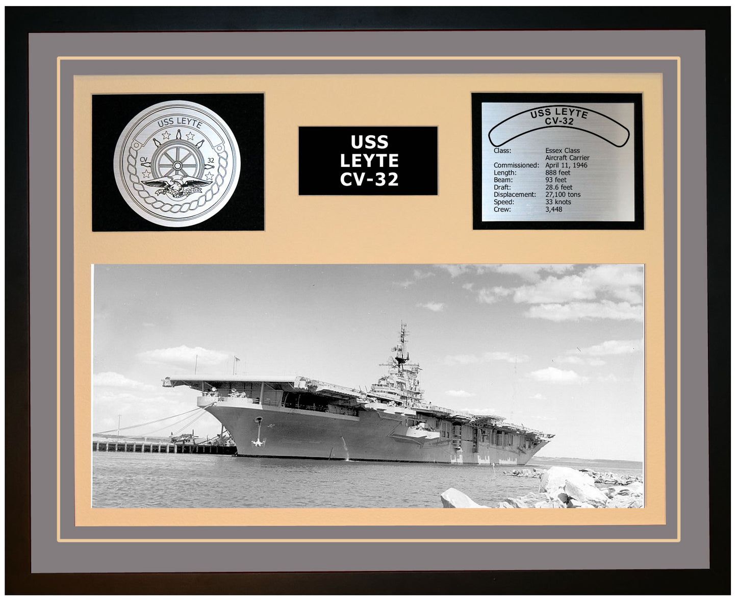 USS LEYTE CV-32 Framed Navy Ship Display Grey