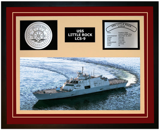 USS LITTLE ROCK LCS-9 Framed Navy Ship Display Burgundy