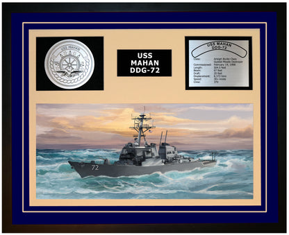 USS MAHAN DDG-72 Framed Navy Ship Display Blue
