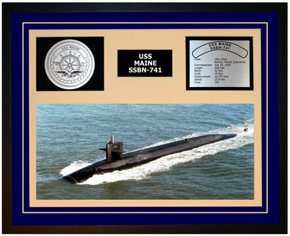 USS MAINE SSBN-741 Framed Navy Ship Display Blue