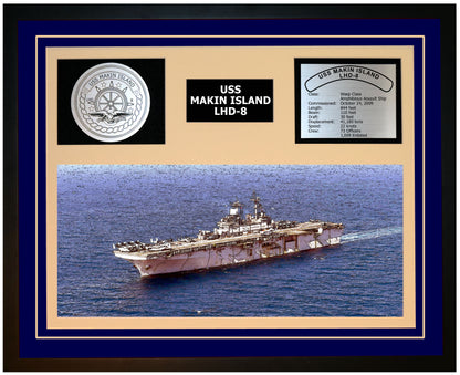 USS MAKIN ISLAND LHD-8 Framed Navy Ship Display Blue