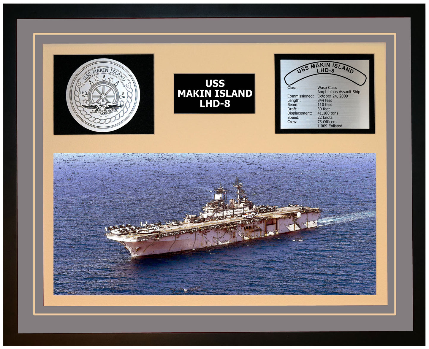 USS MAKIN ISLAND LHD-8 Framed Navy Ship Display Grey