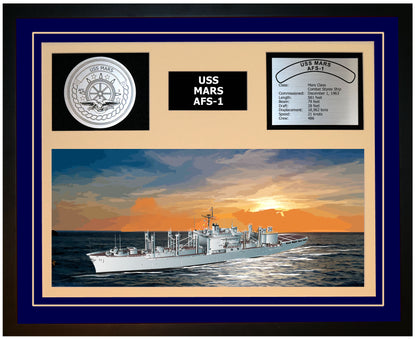 USS MARS AFS-1 Framed Navy Ship Display Blue