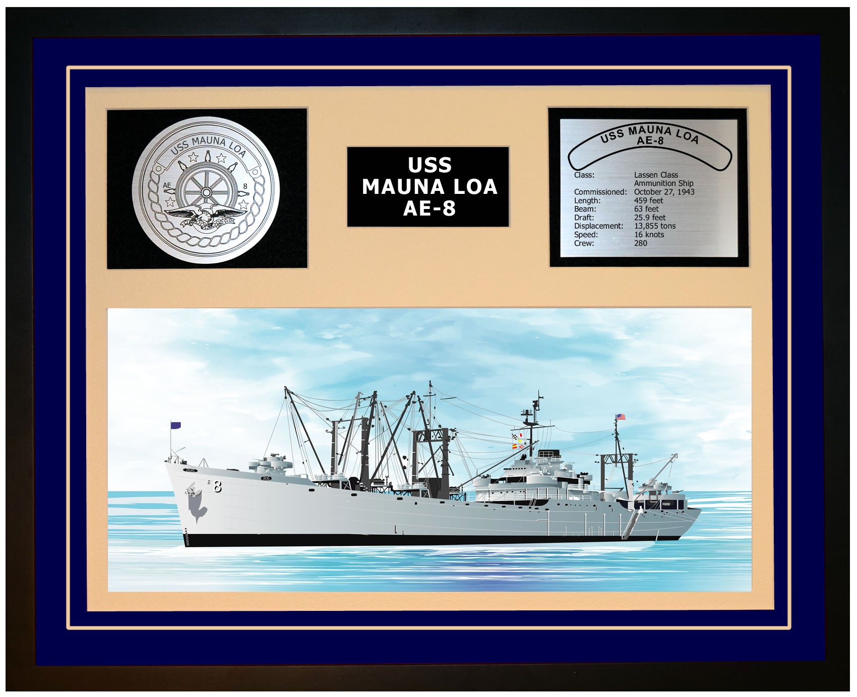 USS MAUNA LOA AE-8 Framed Navy Ship Display Blue