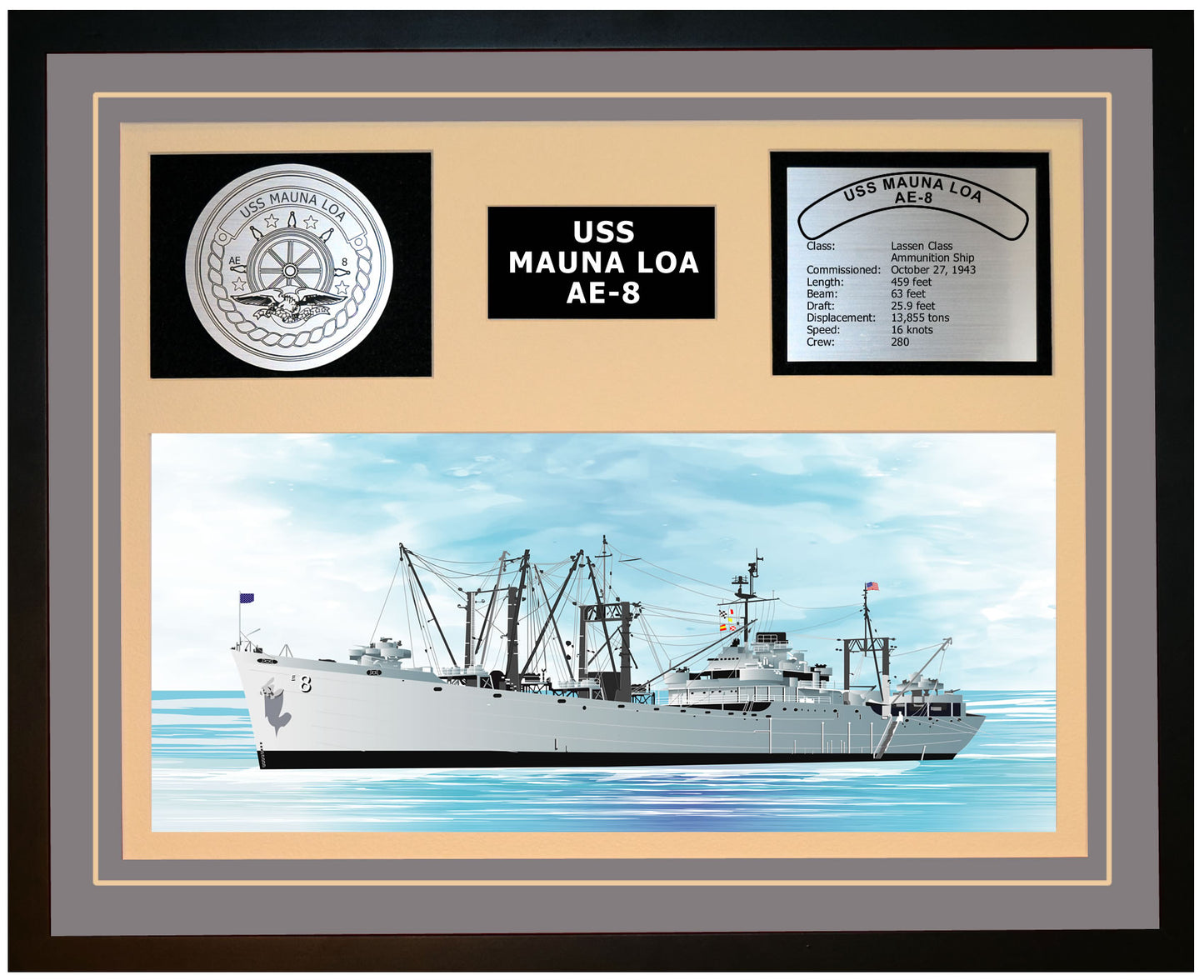 USS MAUNA LOA AE-8 Framed Navy Ship Display Grey